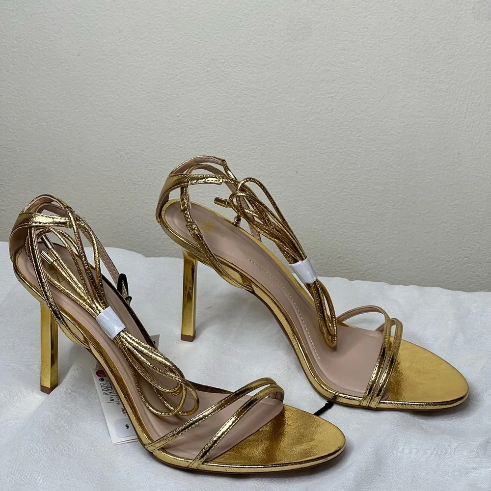 Zara Gold Lace up  Sandals - Picture 10 of 14